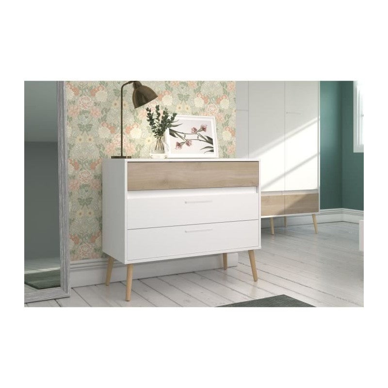 Komoda Parisot Aalborg skandynawski design biały z 3 szufladami