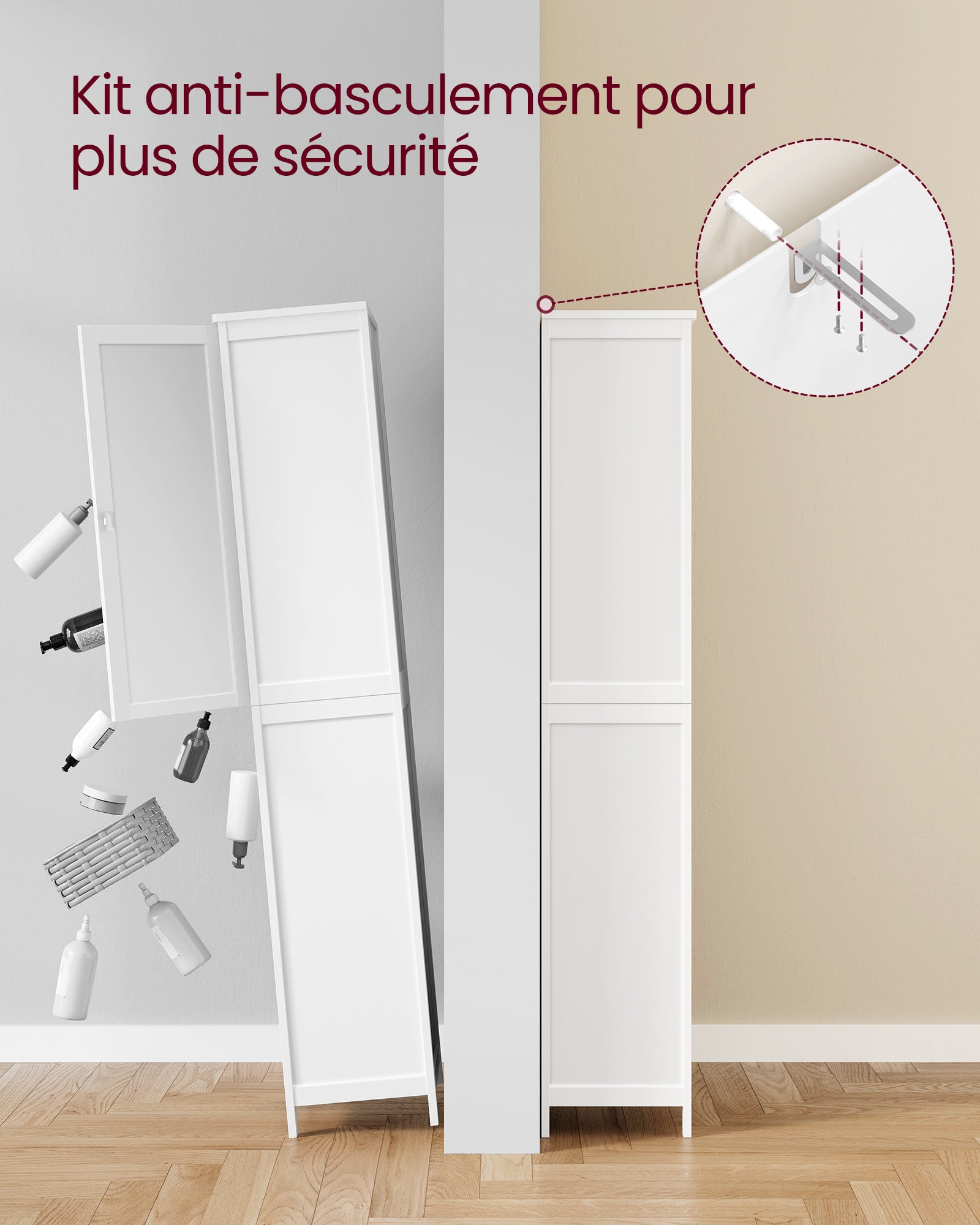 Armoire de Salle de Bain Haut, avec Miroir Pleine Longueur, Meuble de Salle de Bain, avec Étagères Réglables, 30 x 40 x 160 cm,Blanc - 6