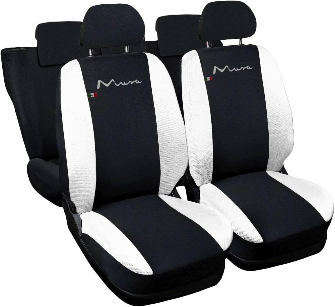 Set Coprisedili Auto Per Fiat Musa | Made In Italy | Nero/Blu Scuro | Airbag Compatibile - Foto 4