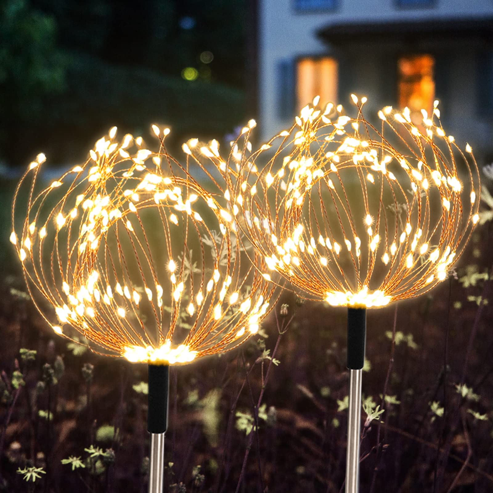 Lot de 4 lampes solaires de jardin 480 LED pour chemin, feux d'artifice, étanches, 8 modes d'éclairage avec télécommande pour terrasse,cour - 5