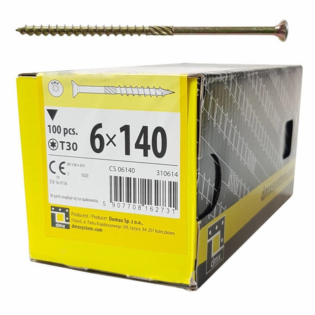 Boite de 100 Vis bois acier zingué 6x140 Empreinte Torx