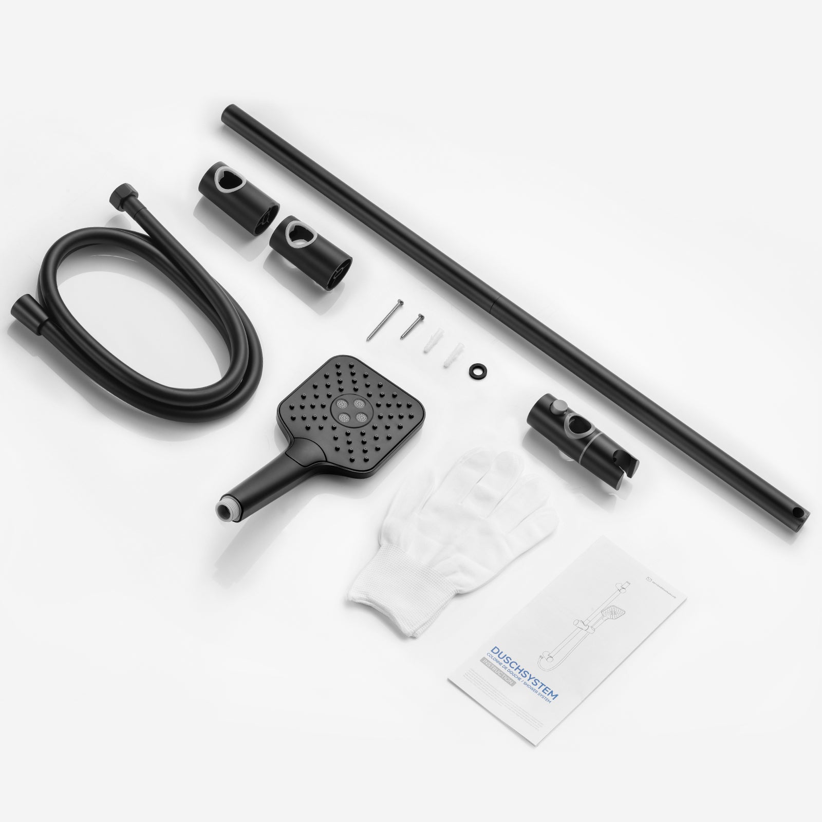 Juego de barra de ducha Softiy Max de acero inoxidable negro, columna de ducha de 70 cm con teleducha de 3 modos y flexo/soporte - 6