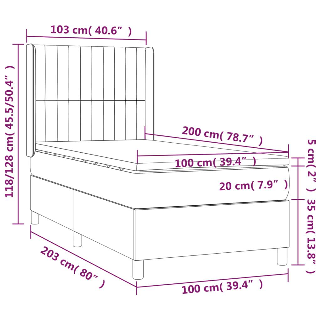 Sommier à lattes de lit avec matelas Bleu 100x200 cm Tissu — COMFORTXL - 7