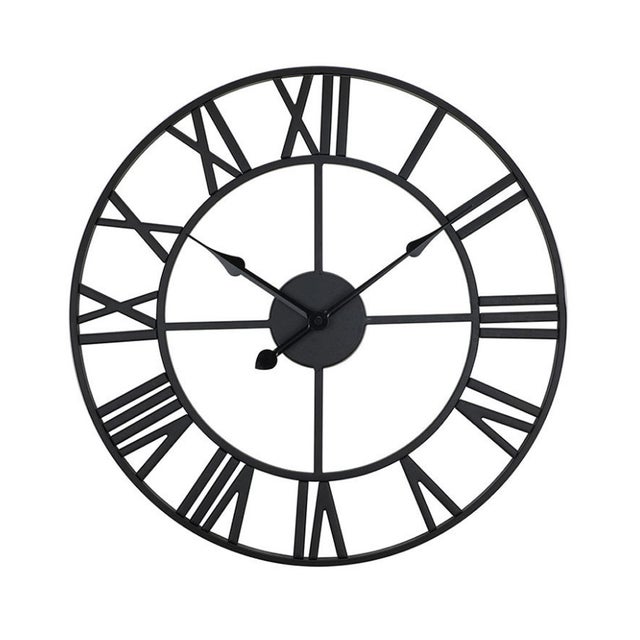 Horloge murale ajourée au design rétro moderne, horloge silencieuse, noire, 40 cm, parfaite pour le salon, la cuisine et le bureau