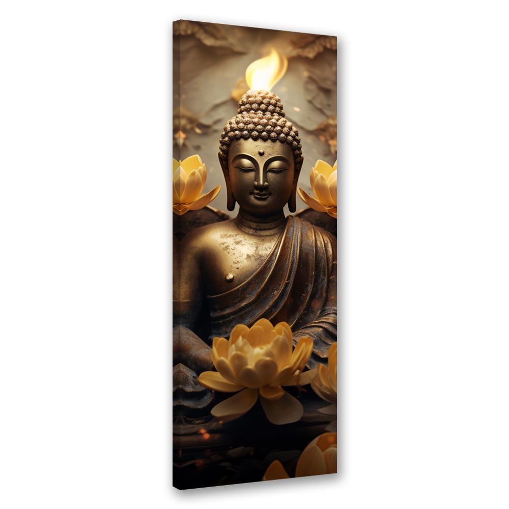 Obraz na płótnie, Złoty Budda i kwiaty 40x120