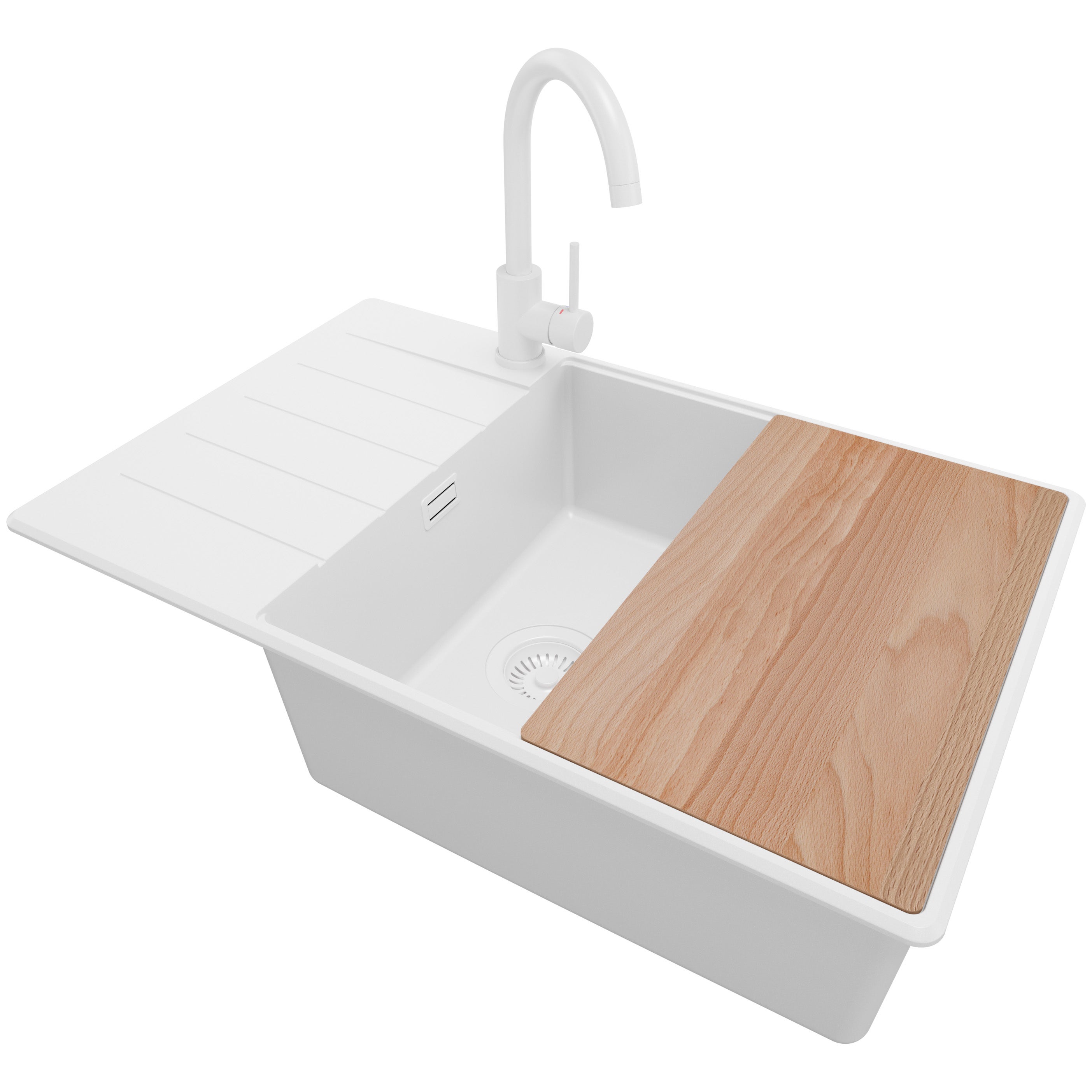 Zlewozmywak Granitowy Cały Biały 78x50cm, Zlew Kuchenny 1 Komorowy + Syfon + Akcesoria, Nablatowy do szafki od 60cm - Kopenhaga PRIMAGRAN