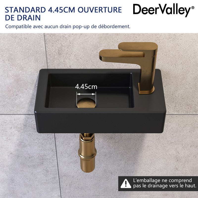 Vasque Lave Main Mini Meuble Vasque Rectangulaire Noir en Céramique pour Petit Espace (Main Droite) - DeerValley - 4
