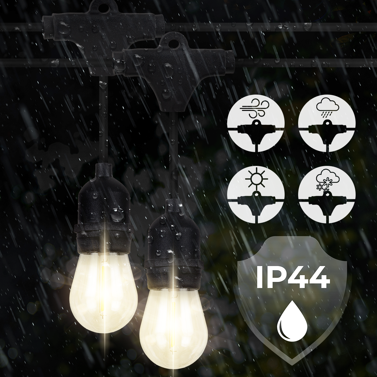 Girlanda świetlna LED ogrodowa 20 żarówek E27 Filament Oświetlenie zewnętrzne 15m Czarne Wodoodporne lampki - LEDHOFF - 4
