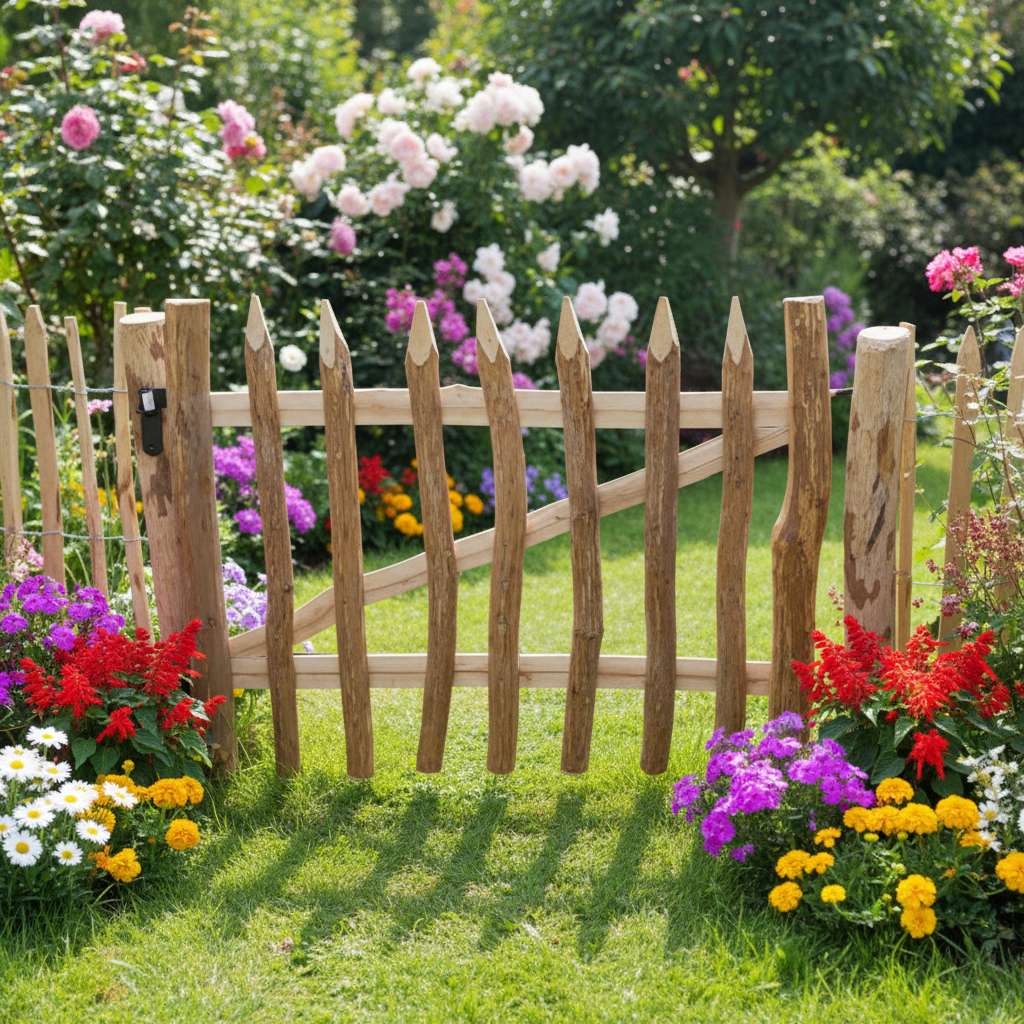 BOGATECO Portillon de Jardin en Noisetier 120 x 120 cm - Porte de Clôture avec Accessoires et Charnières - Ouverture à Droite - 3