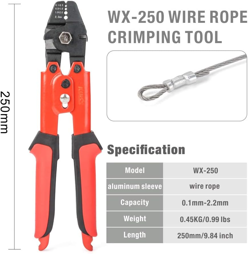 250R (Rouge) Outil de Sertissage/Emboutissage de Câble Métallique pour ...