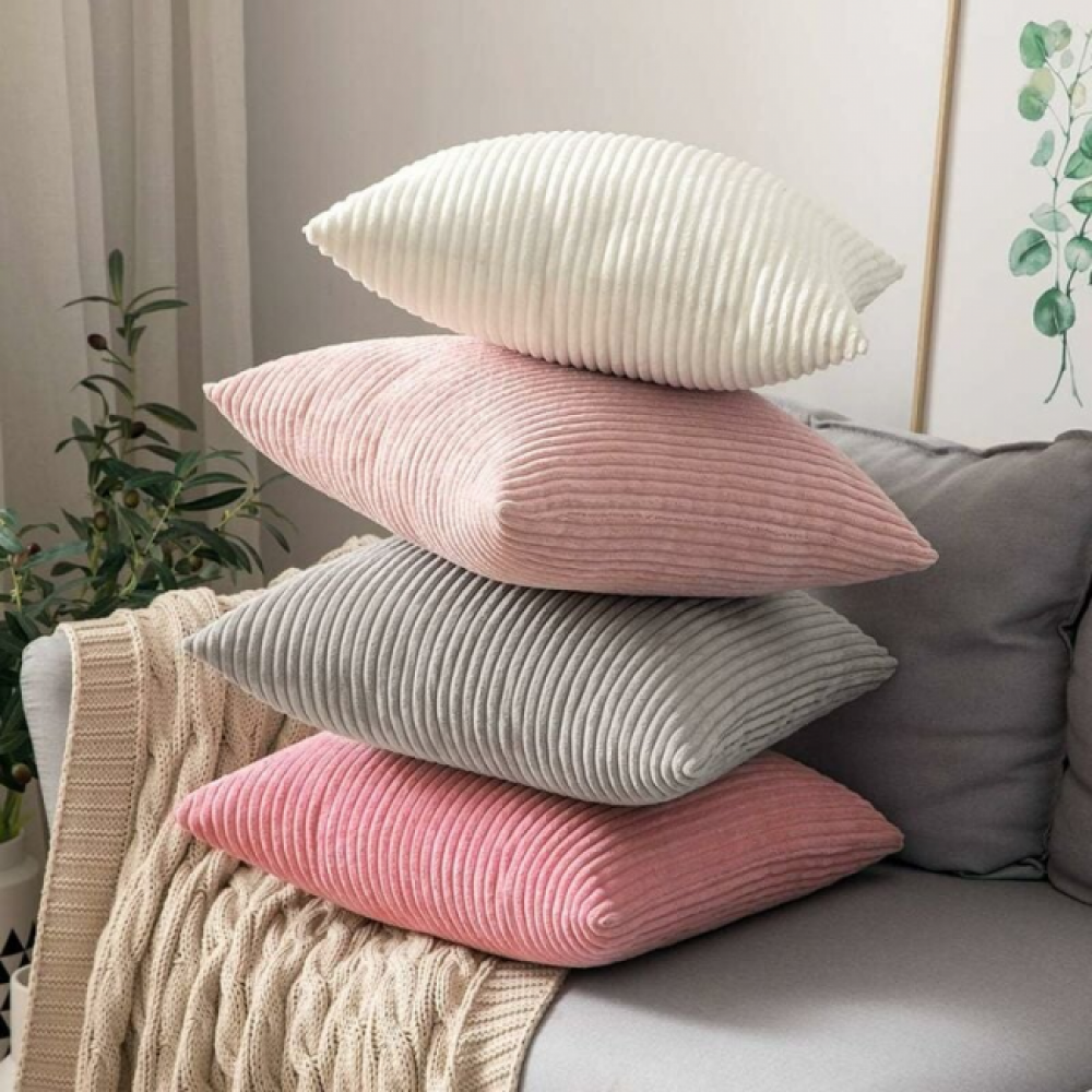 Lot de 2 45x45cm Rose Decorative Housse de Coussin en Velours Côtelé Canapé Taie d'oreiller Douce pour Maison Salon Chambre - 5