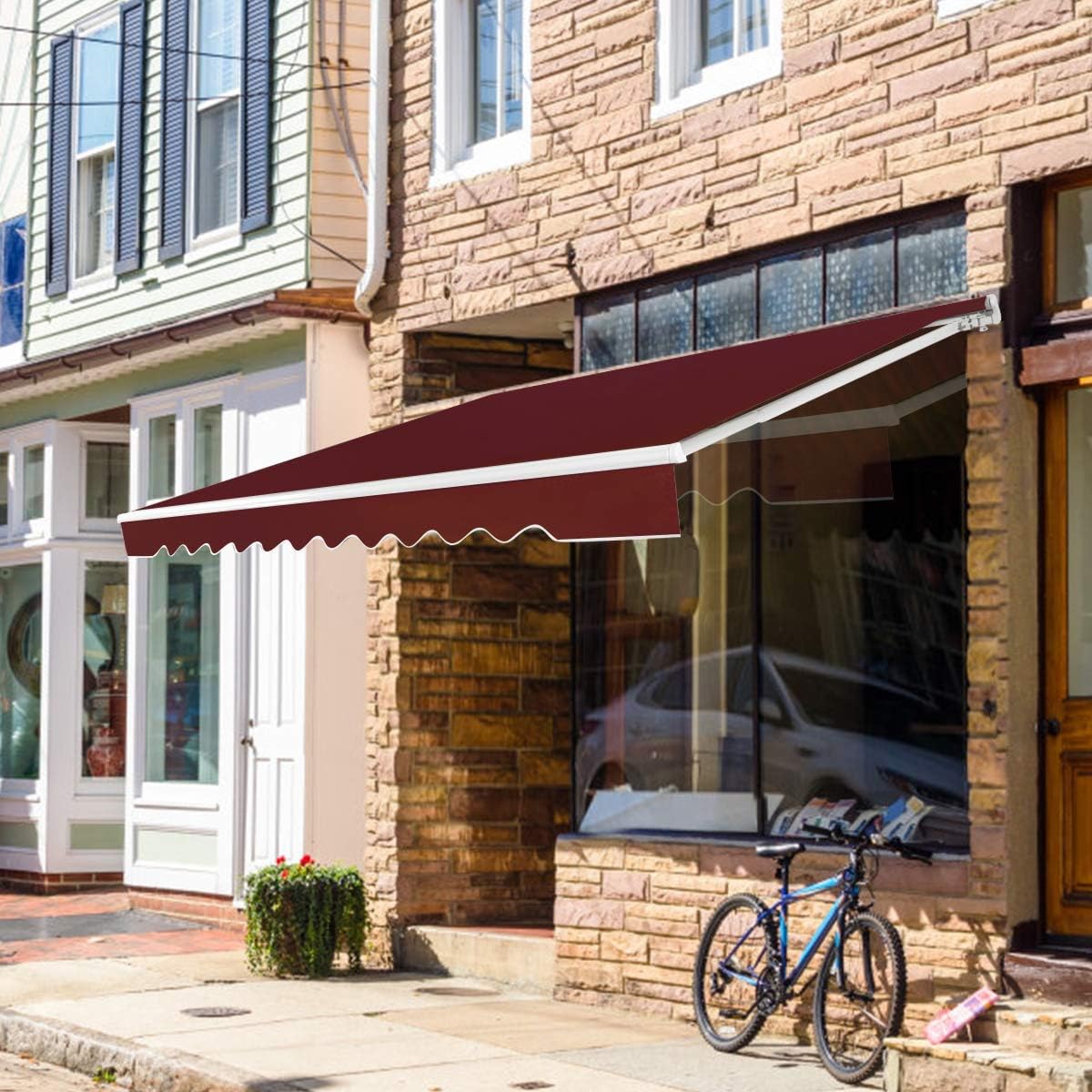 Store Banne de Balcon Rétractable avec Tissu Résistant aux UV et à l'eau, Cadre en Aluminium, Réglable 5-35°,3 x 2,5 m, Bourgogne foncé - 2
