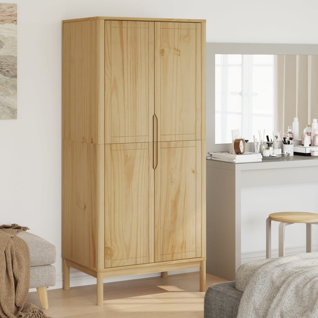 VidaXL Armoire Garde-Robe Tissu + Bois De Pin 110x40x170 Cm – Penderie Étagères & Barre Suspendue