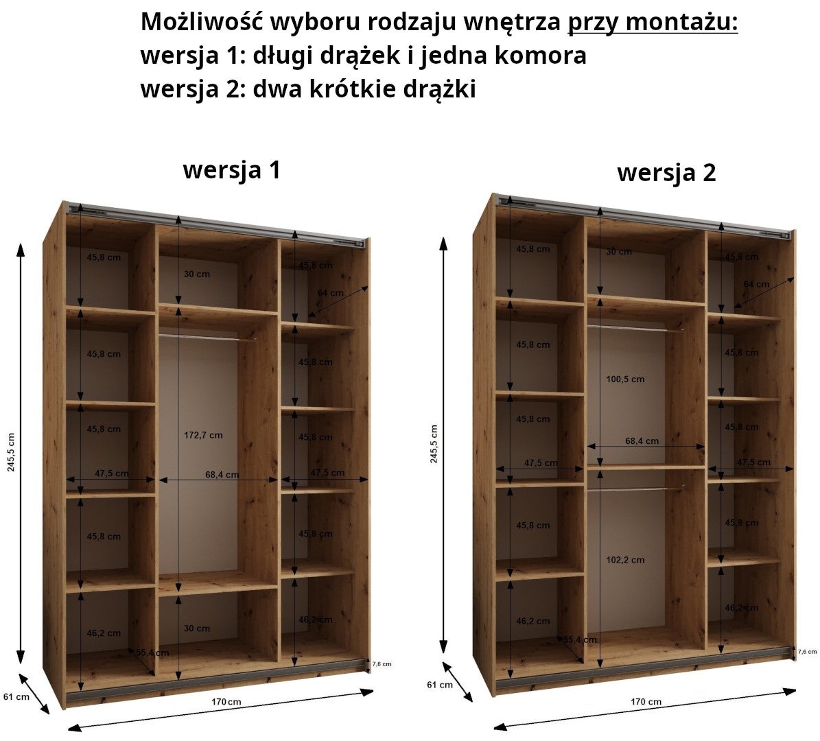 Szafa przesuwna wysoka Lux 3 170 x 64 x 245,5 cm czarny + biały + u. złoty - Abiks Meble - 5