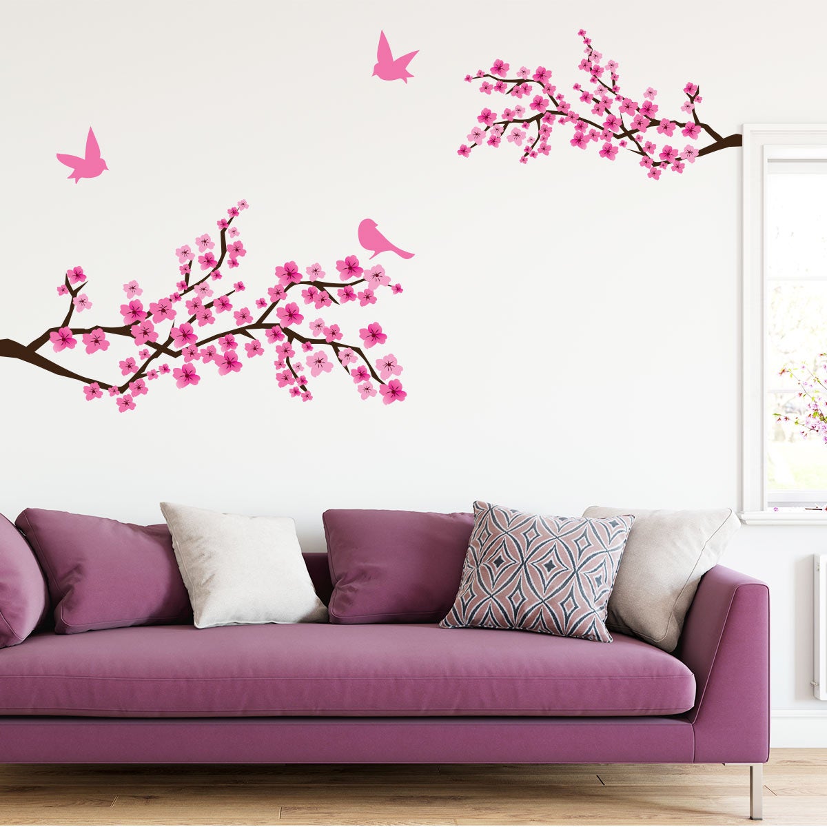 Stickers muraux adhésifs autocollant - 2 BRANCHES DE CERISIER JAPONAIS ET 3 OISEAUX - 110x150cm - 3
