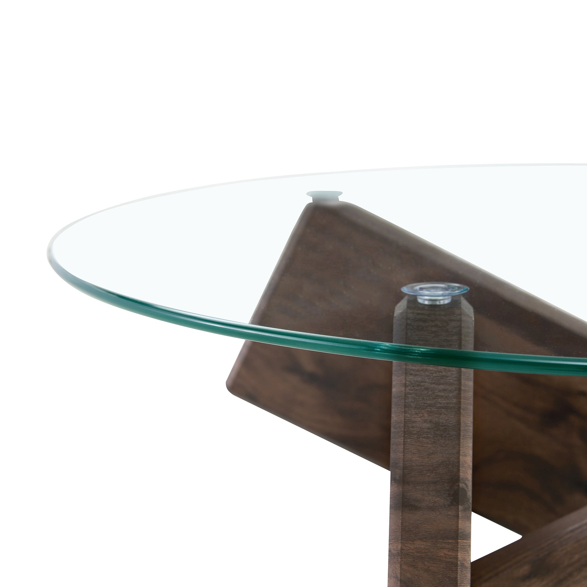 Table basse ronde multifonction en verre trempé et bois, plateau épais 0,8cm et pieds effet noyer foncé, design moderne et chic, 79x79x45cm, Marron - 7