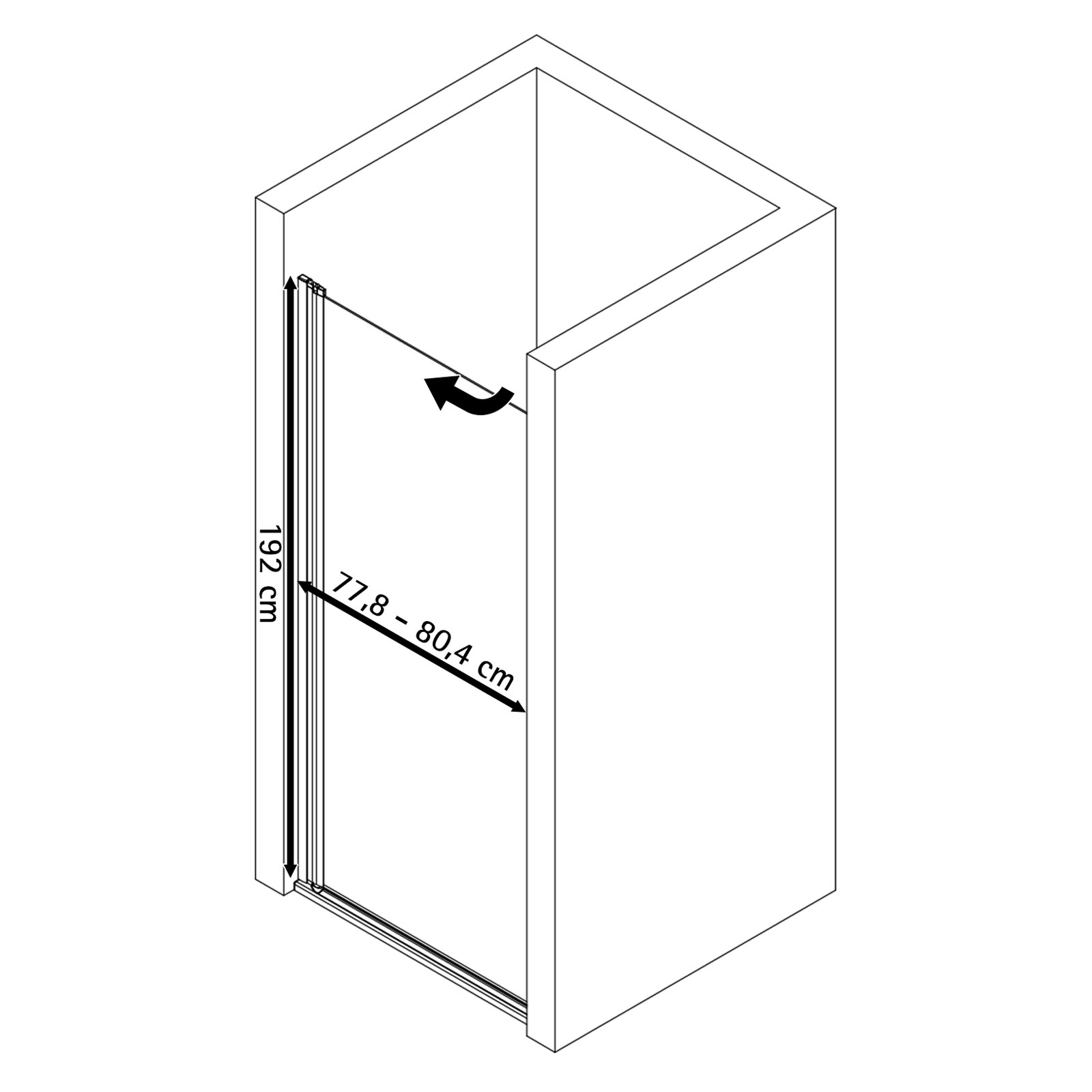 Schulte porte de douche pivotante, 80x192 cm, réversible, verre 5 mm, anticalcaire, sérigraphie verrière, style industriel, profilé noir - 3