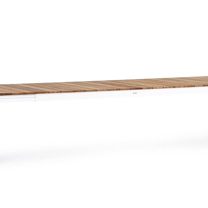 Stół rozkładany CAMERON 253/319/384x110 biały, rama aluminiowa z blatem z drewna tekowego
