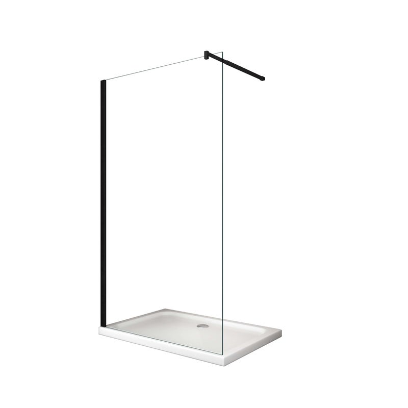 Nowoczesna ścianka prysznicowa Walk-in 8 mm z czarną ramą i wspornikiem, powłoka Easy-Clean, wysokość 200 cm - 68-70