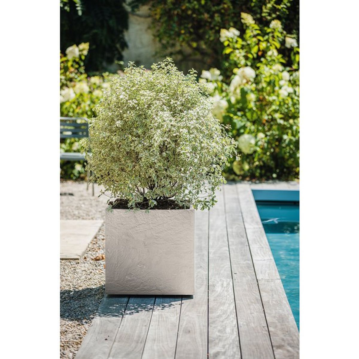 Jardiniere carree EDA Volcania beige calcaire effet pierre 57 L 49,5 x 49,5 x 49,5 cm polypropylène - 2