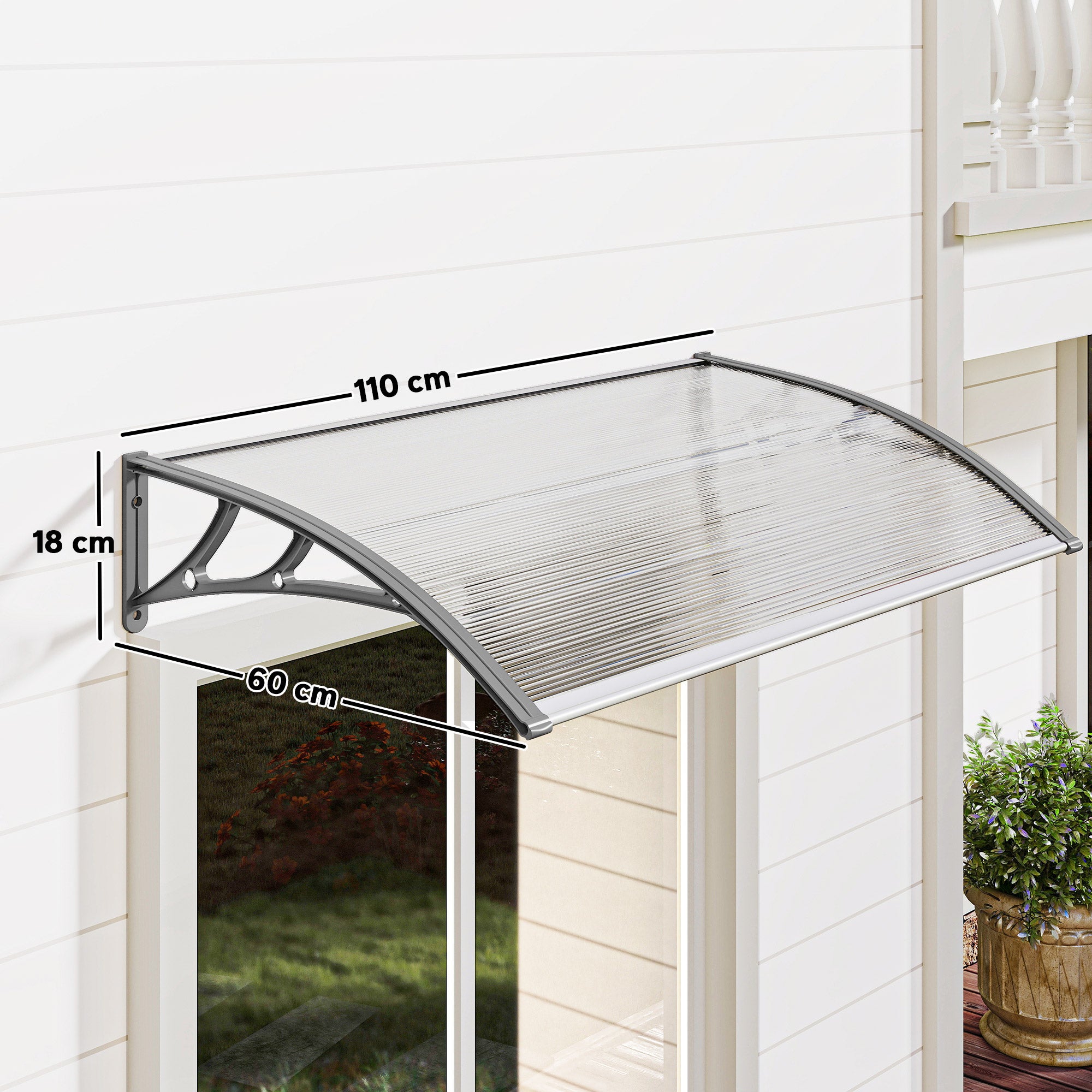 Marquise exterior em policarbonato Outsunny 110x60x20 cm transparente - 3