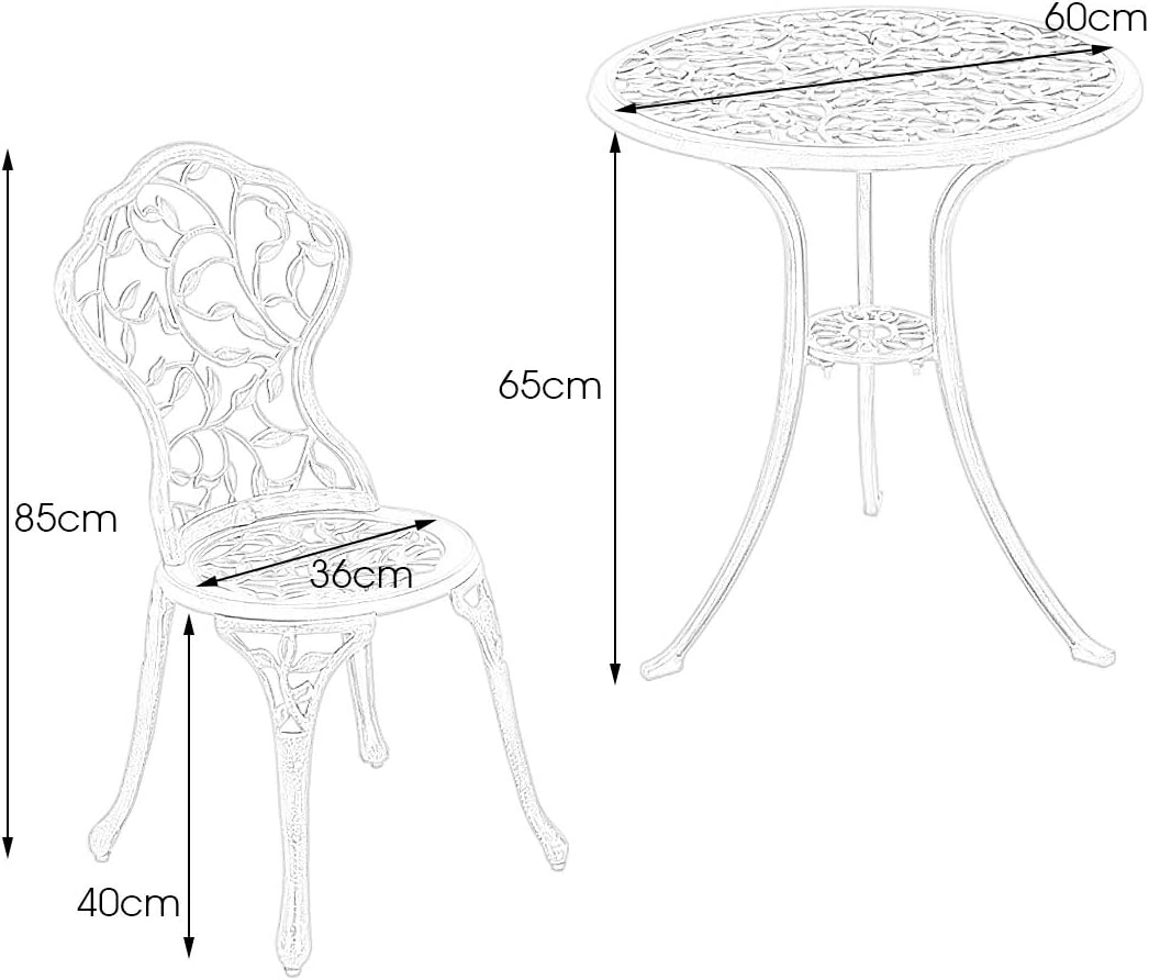Ensemble de Bistrot pour Jardin de 3 Pièces en Fonte Aluminium avec 2 Chaises et 1 Table Ronde et Terasse, Ensemble Table et Chaise en Métal - 4
