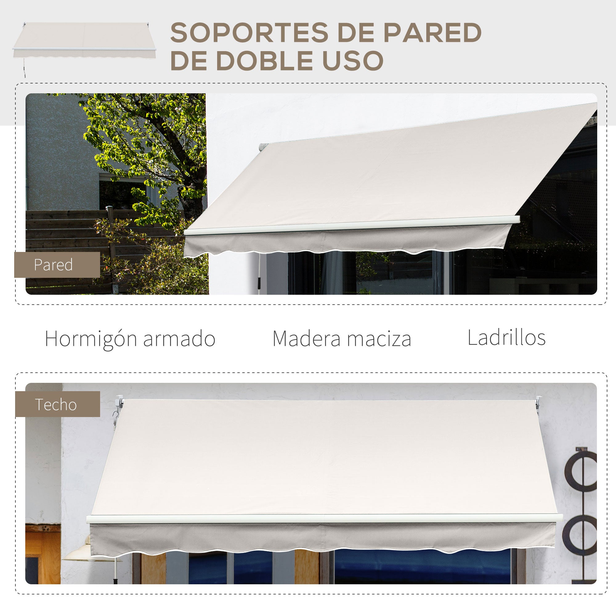 Toldo Manual Retrátil Outsunny Creme Branco Poliéster 280g/m² e Alumínio 200x295cm - 6