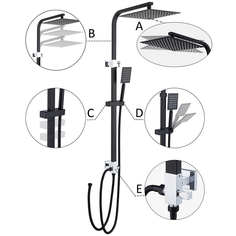 Colonne de Douche Noir Sans Mitigeur Système Douche avec Douchette à Main/Tête Douche de 10 Pouces Hauteur Réglable 690-1130 mm Salle Bain,EU Modèle - 6