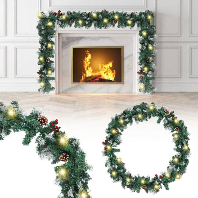 RELAX4LIFE Ghirlanda di Natale 275 cm, Ghirlanda Decorativa Illuminata con 100 Luci LED Pigne Decorative e Bacche Rosse, con Timer, Ideale per Interno ed Esterno
