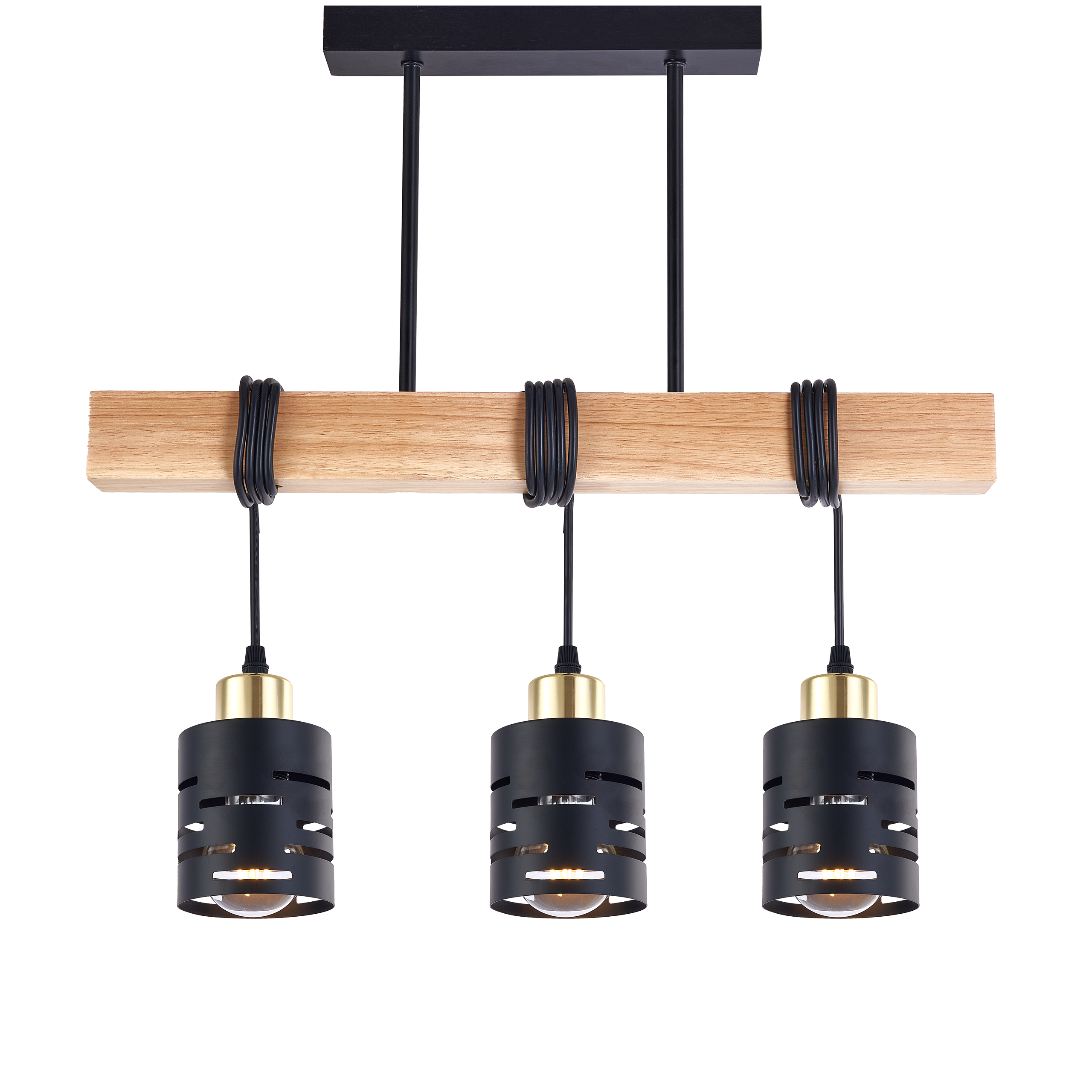 Lampa wisząca sufitowa 3x E27 LED Elen IP20 150cm okrągła czarna złota z drewnem MasterLED