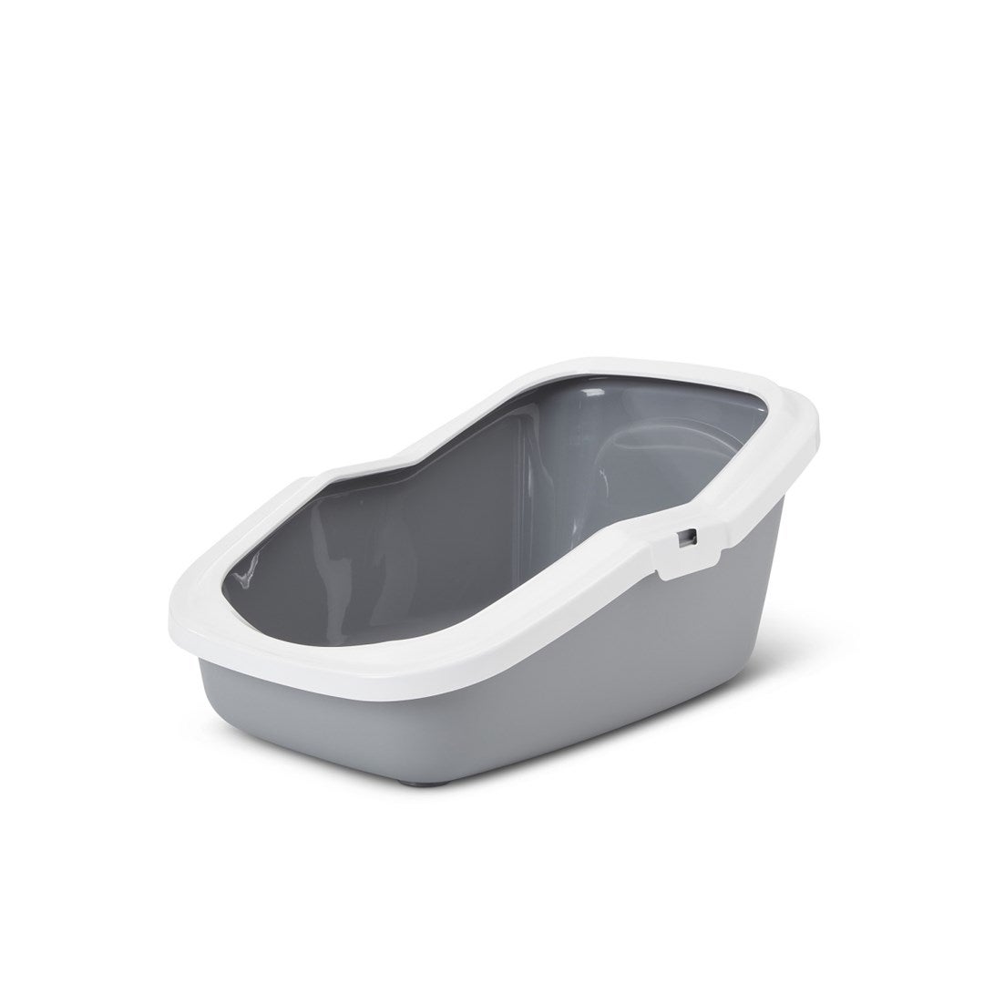 Savic aseo gris con borde blanco - bandeja arenera abierta para gatos - 56x39x27,5 cm - 1 ud.