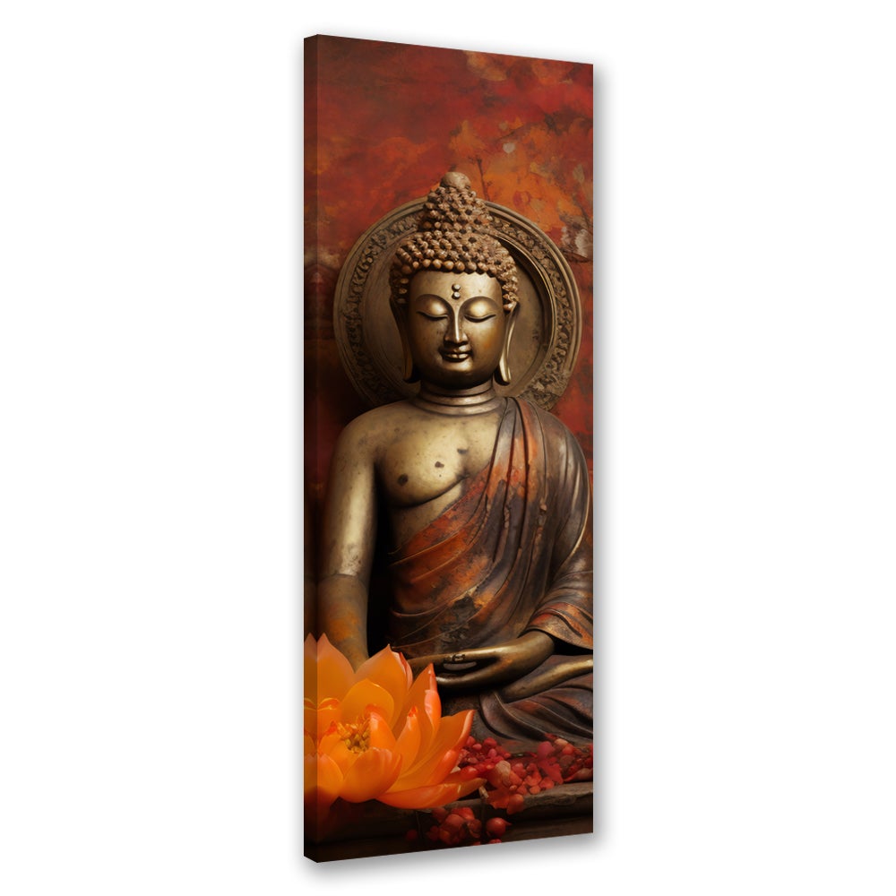 Obraz na płótnie, Medytuący Budda i kwiaty 40x120
