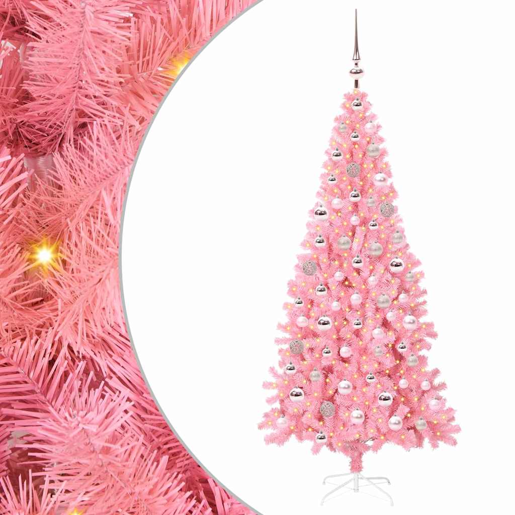 Choinka z 300 diodami LED z podstawą Różowy 180 cm PVC