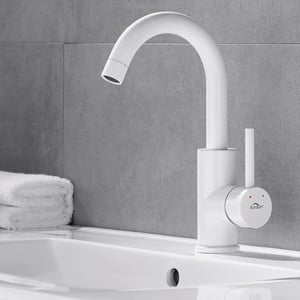 Mitigeur Lavabo, AURALUM MAX Robinet Lavabo Haut Pivotant à 360°, Robinet Lavabo Salle de Bain Monocommande avec Aérateur Démotable, Blanc