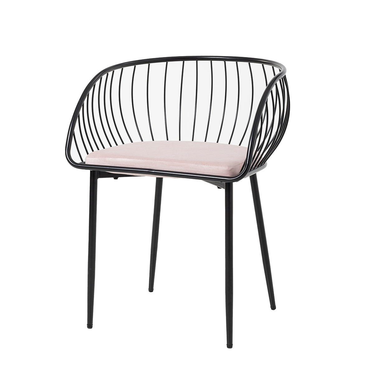 Silla estructura metal y tapizado terciopelo rosa