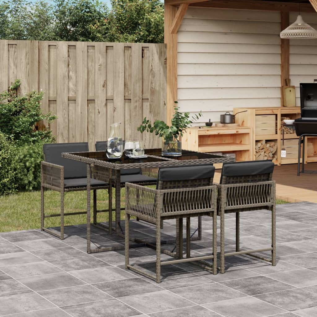 Set comedor de jardín 5 uds | Conjunto de mesa y sillas con cojines ratán sintético gris CFW30016 - 2