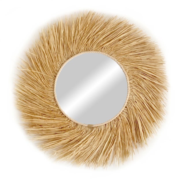 Ozdobne lustro ścienne z rafii – MIRROR TURNED Ø całkowita 100 cm