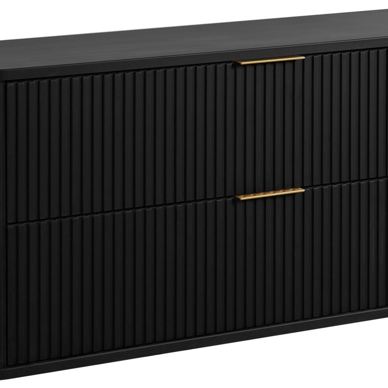 Szafka łazienkowa GLAMOUR 120 cm CZARNA wisząca ryflowana 2 szuflady SOFT CLOSE 2 kolory uchwytów