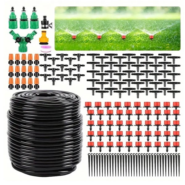Zestaw do nawadniania kropelkowego 30 m 50, zawierający dyszę rozpylającą, emiter i akcesoria karbowane, automatyczne urządzenie do nawadniania DIY