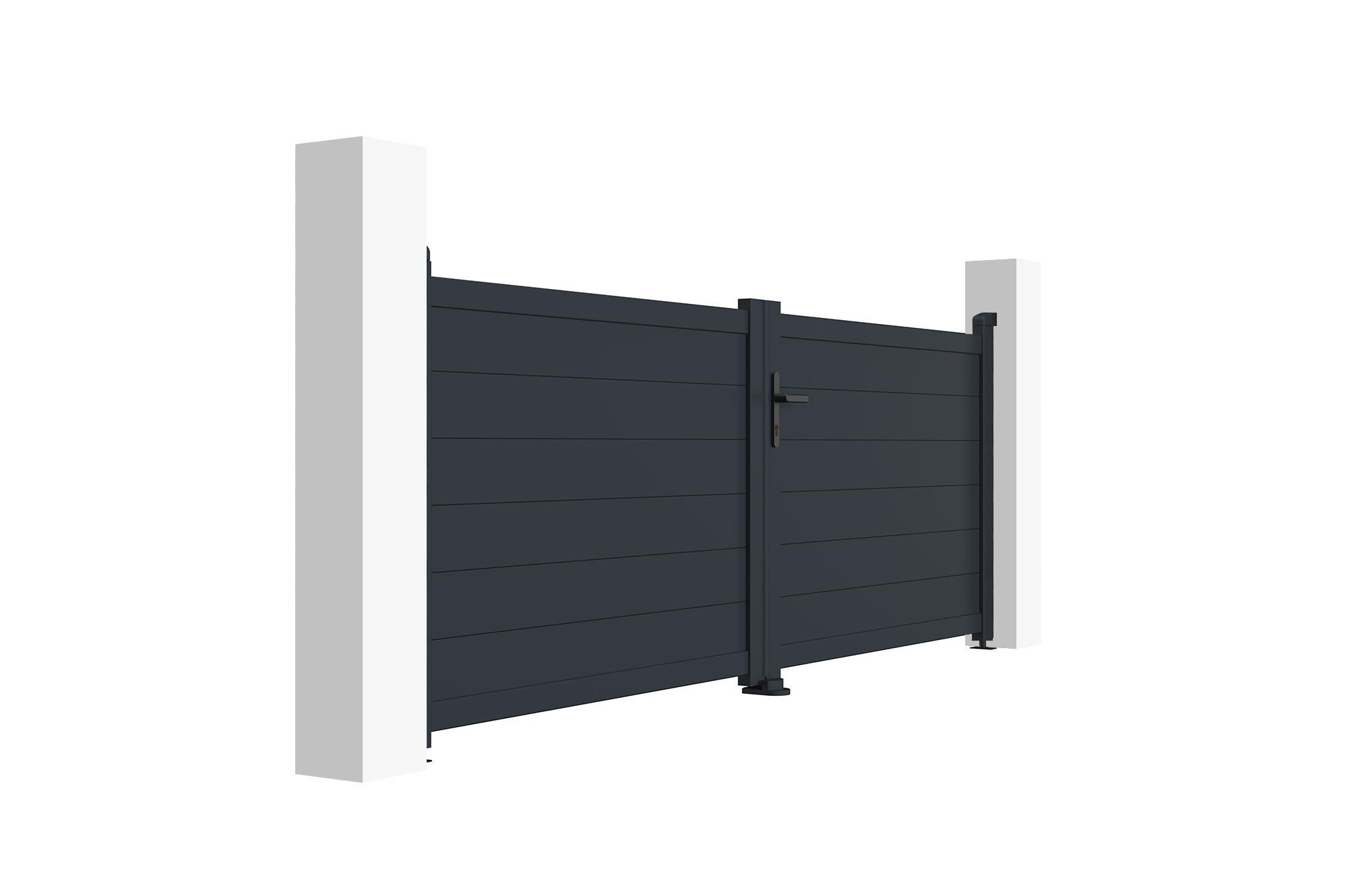 Portail battant 3m EIGER H.115cm + Portillon 1m EIGER H.115cm aluminium gris - 6