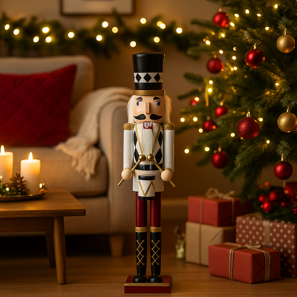 Timstor Soldat Casse-Noisette de Noël Nutcracker 122 cm Polyrésine Blanc et Or