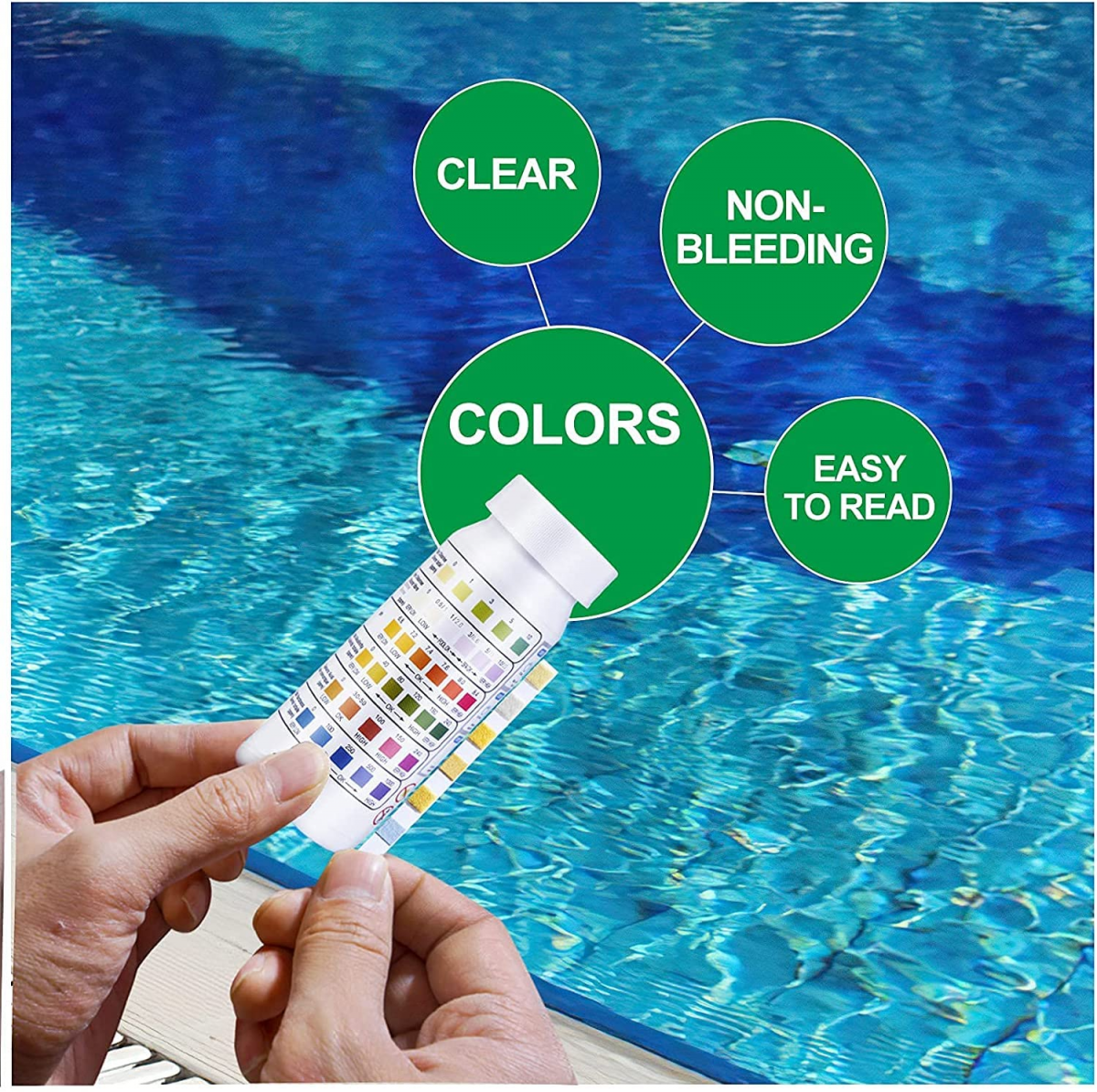 Bandelettes de test pour piscine et spa 6 en 1, 100 bandelettes pour tester le chlore, le brome, le pH, l'alcalinité, l'acide cyanurique et la dureté - 5