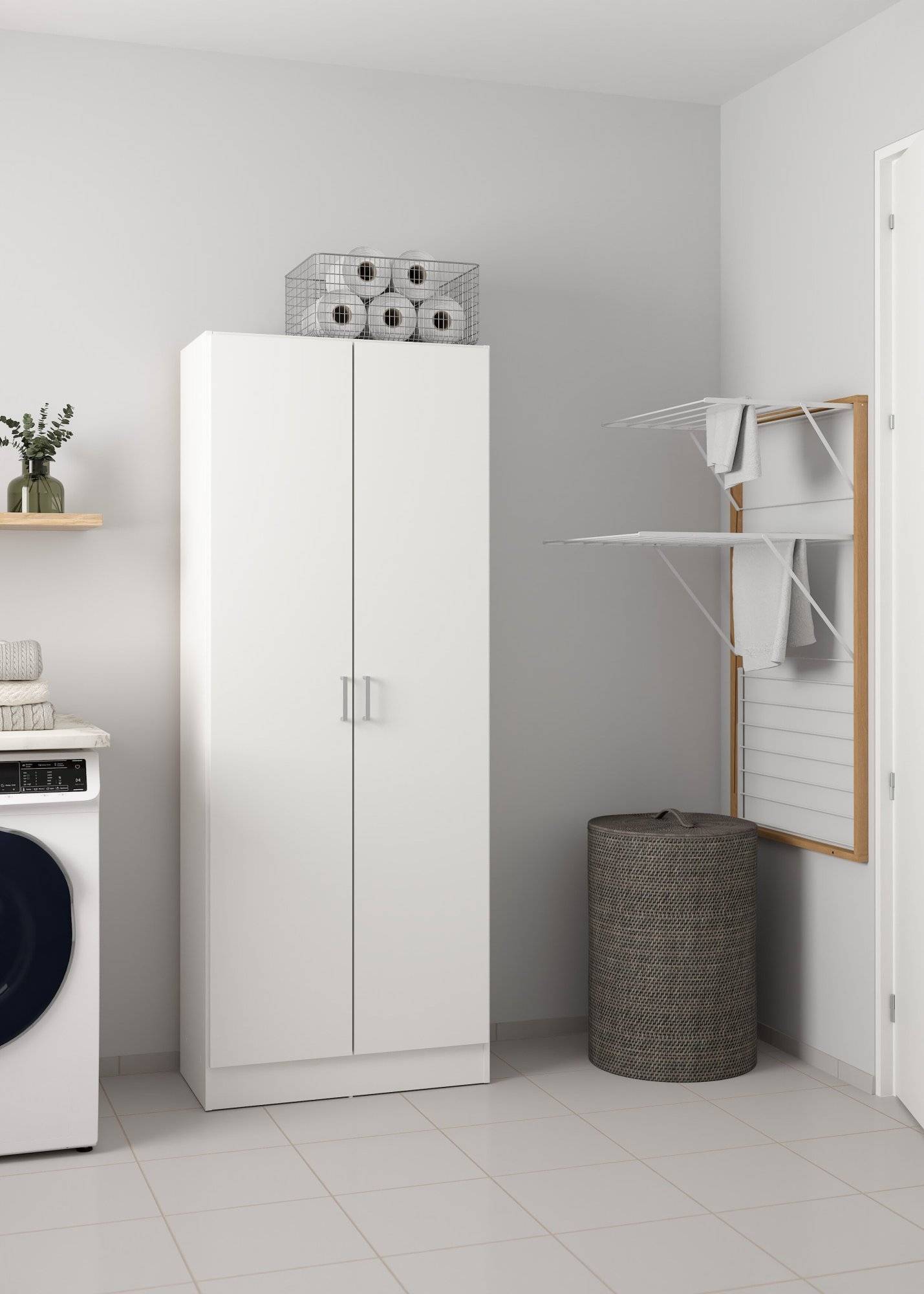 Armoire polyvalente à 2 portes Abadubidu, Armoire à balais, Étagère à chaussures avec étagères, Armoire à chaussures, cm73x37h180 cm, Blanc - 6