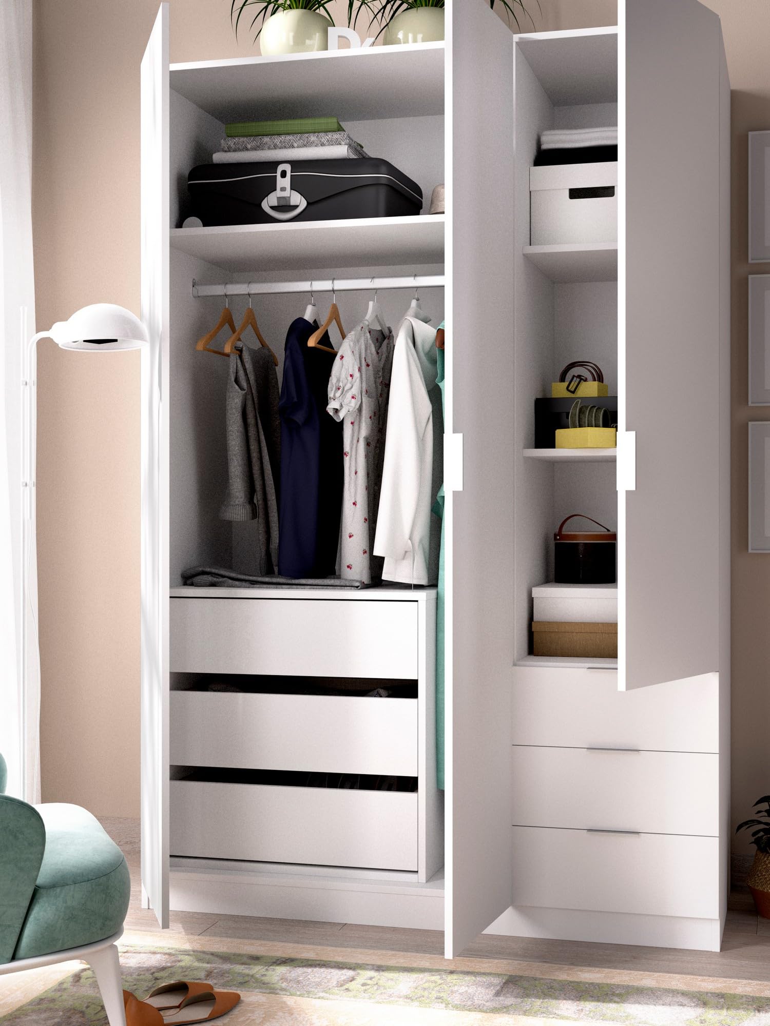 Commode Vinson, Commode pour intérieurs de garde-robe, Commode de chambre avec 3 tiroirs, 60x40h60 cm, Blanc - 7