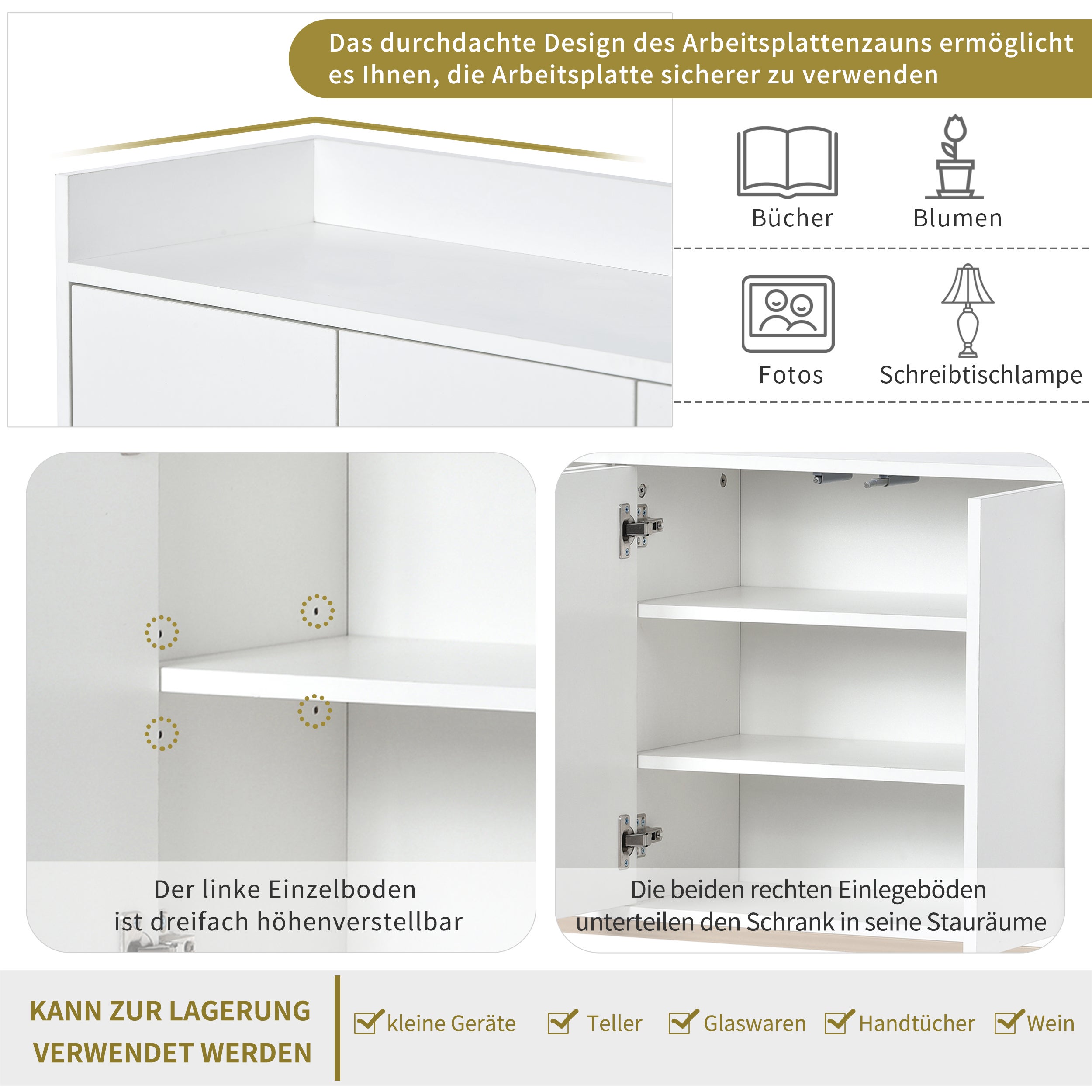Credenza bassa 4 ante - Legno MDF e gambe in metallo - Stile moderno - Colore bianco - 120 x 30 x 80 cm - 7