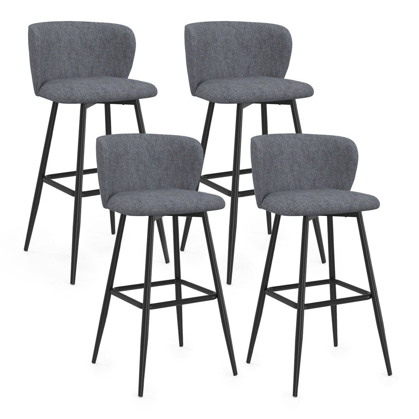 Lot de 4 tabourets de bar OMBLINE assise en tissu gris foncé et pieds en métal noir - 2