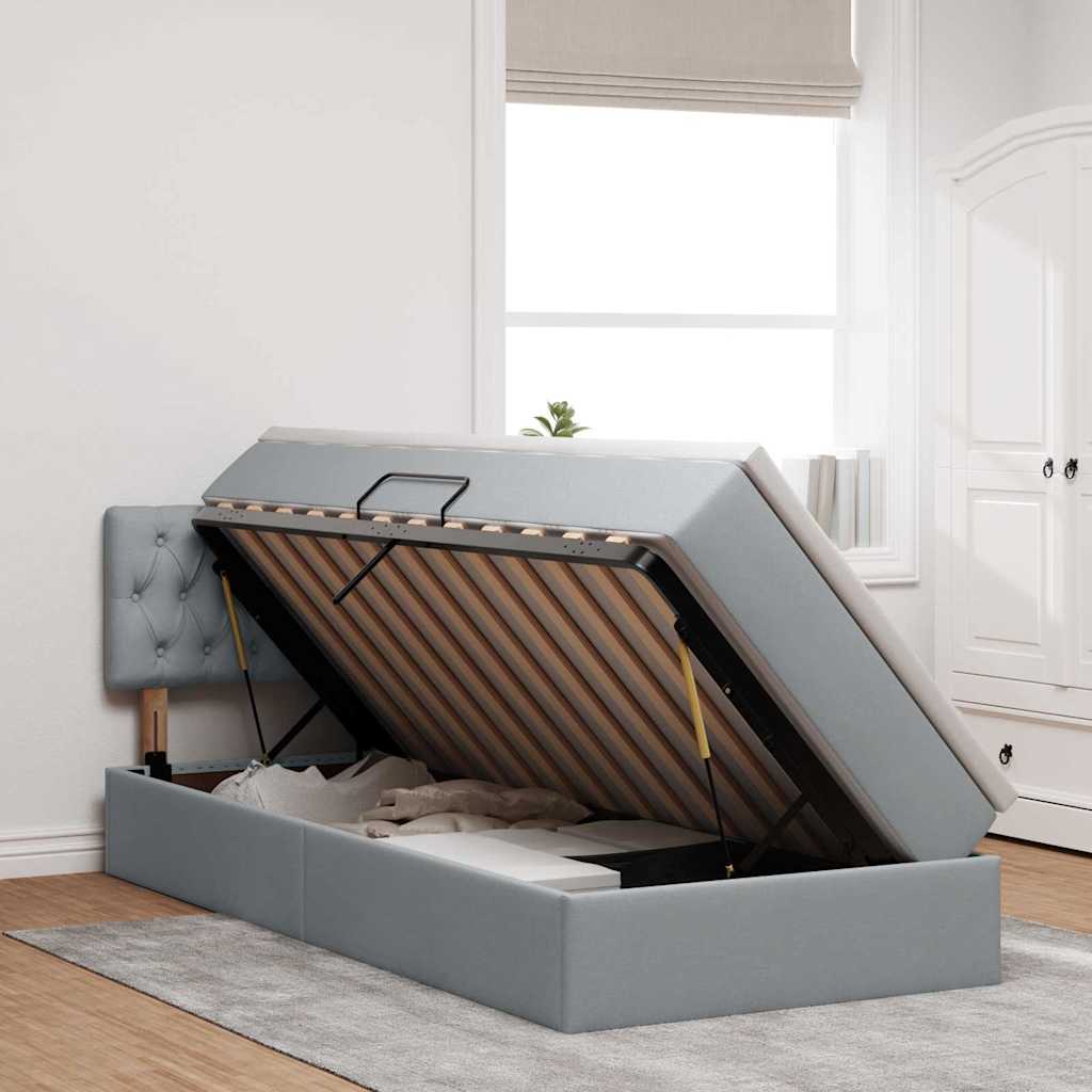 Lit avec rangement et matelas gris clair 90 x 190 cm velours - 4