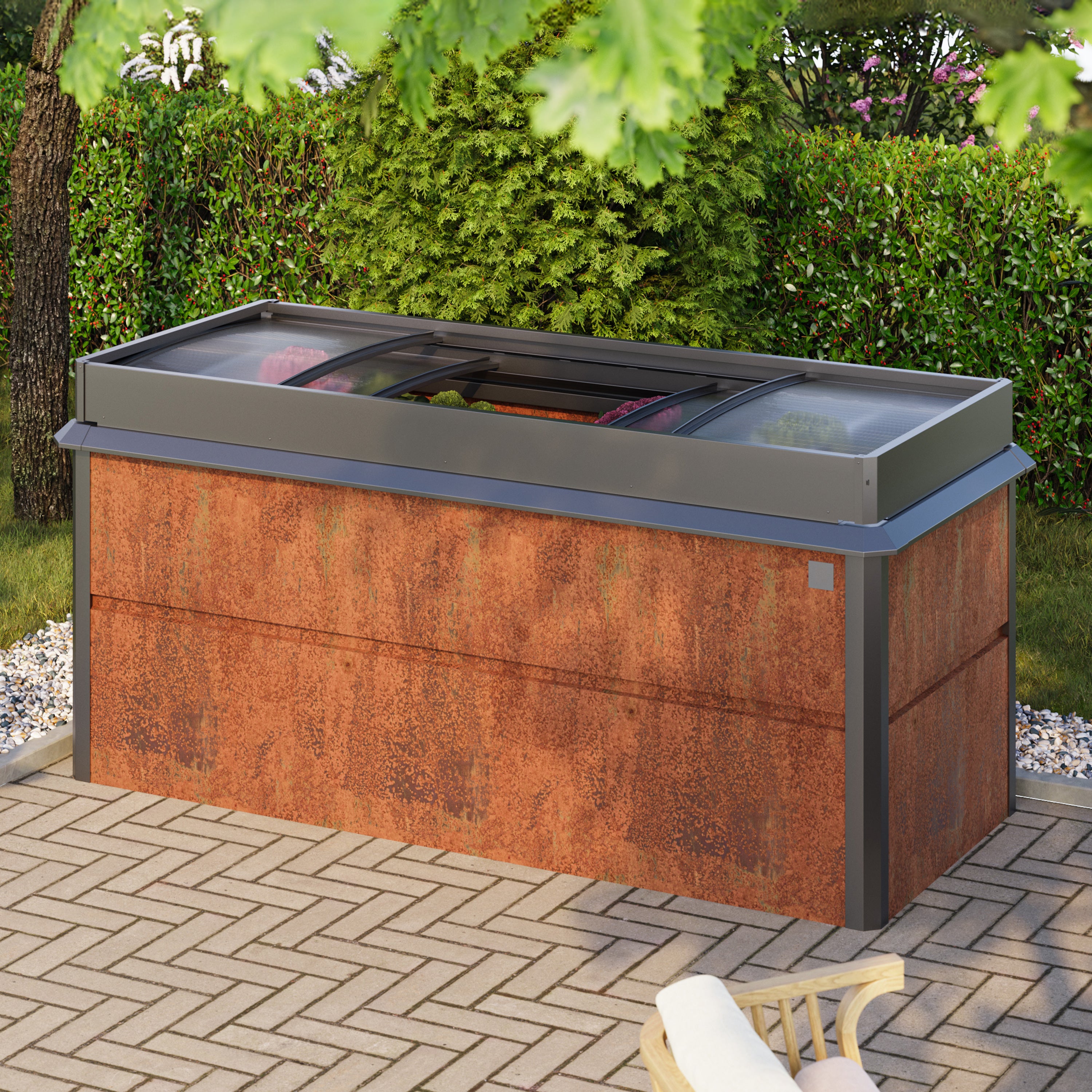 PRIMEYARD 200 x 85 x 77 cm Carré potager surélevé NELE, acier corten, aspect rouille | inclus une mini serre et une protection anti-limaces - 2