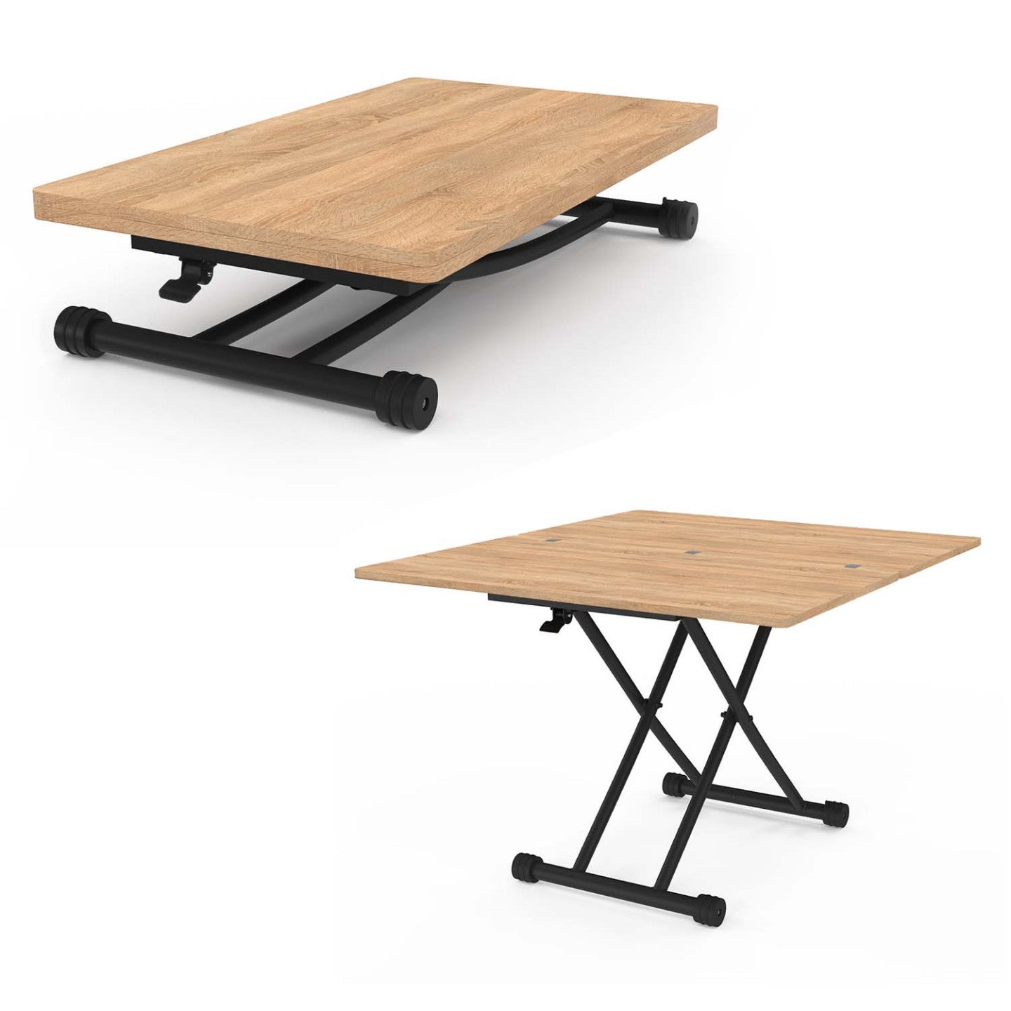 Table basse 2 en 1 relevable en table à manger rectangulaire URBANA 100 cm bois et noir design industriel - 4