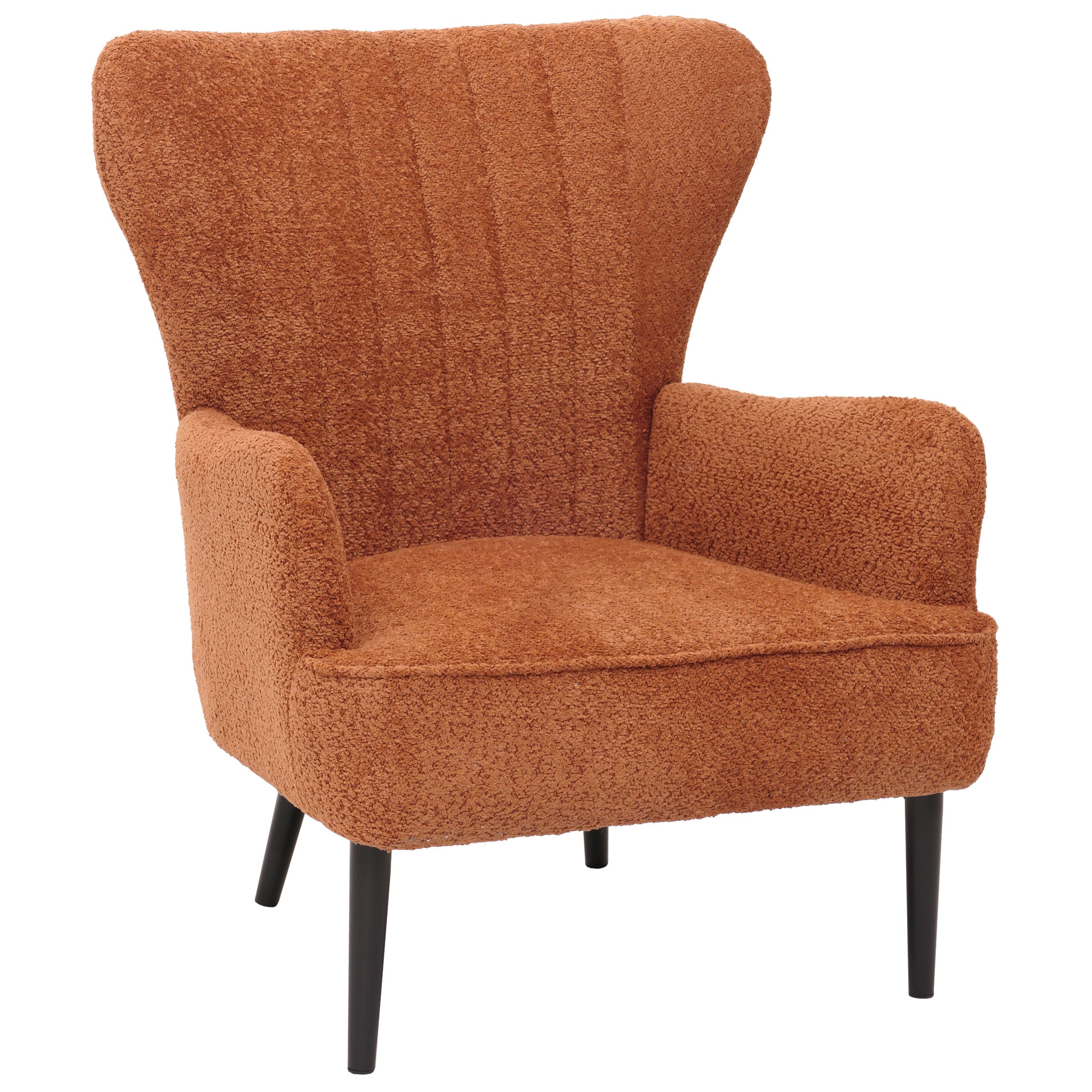 Fotel HWC-K37, koktajlowy/fotel z uszami tapicerowany fotel retro vintage tkanina szenilowa (500g/m²) Oeko-Tex ~ pomarańczowy